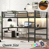 Bellemave® Queen Size Metal Loft Bed with Power Outlet and LED Lighted - Bellemave
